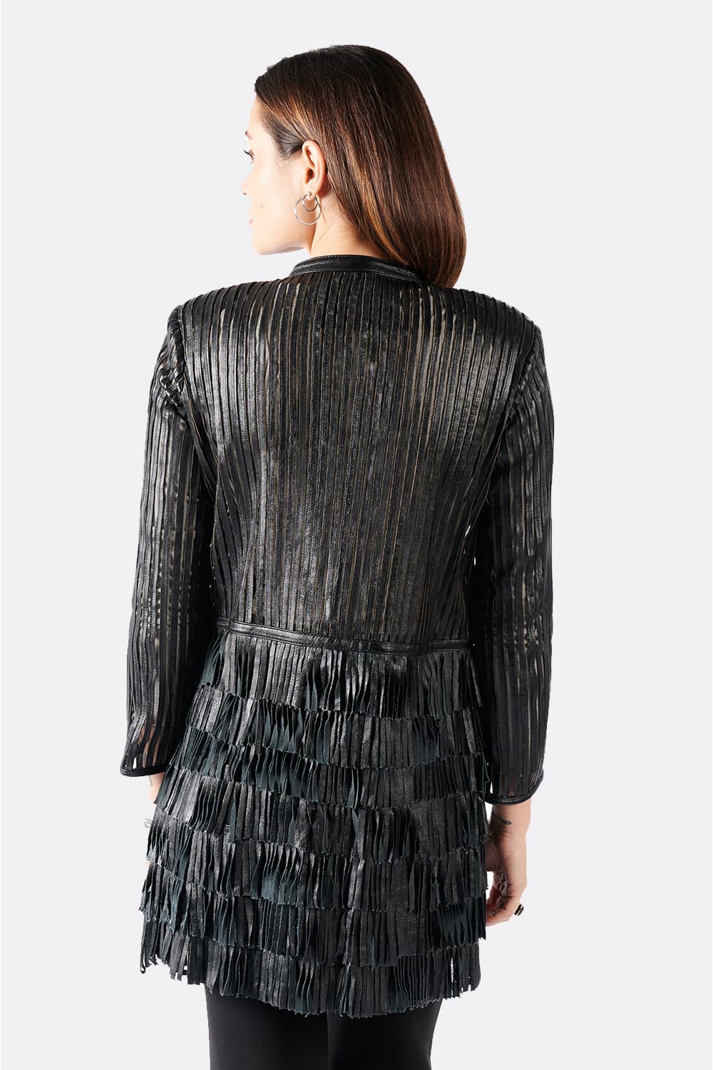 Fringed Jacket with Studs and Zip woman Barone firenze - 6