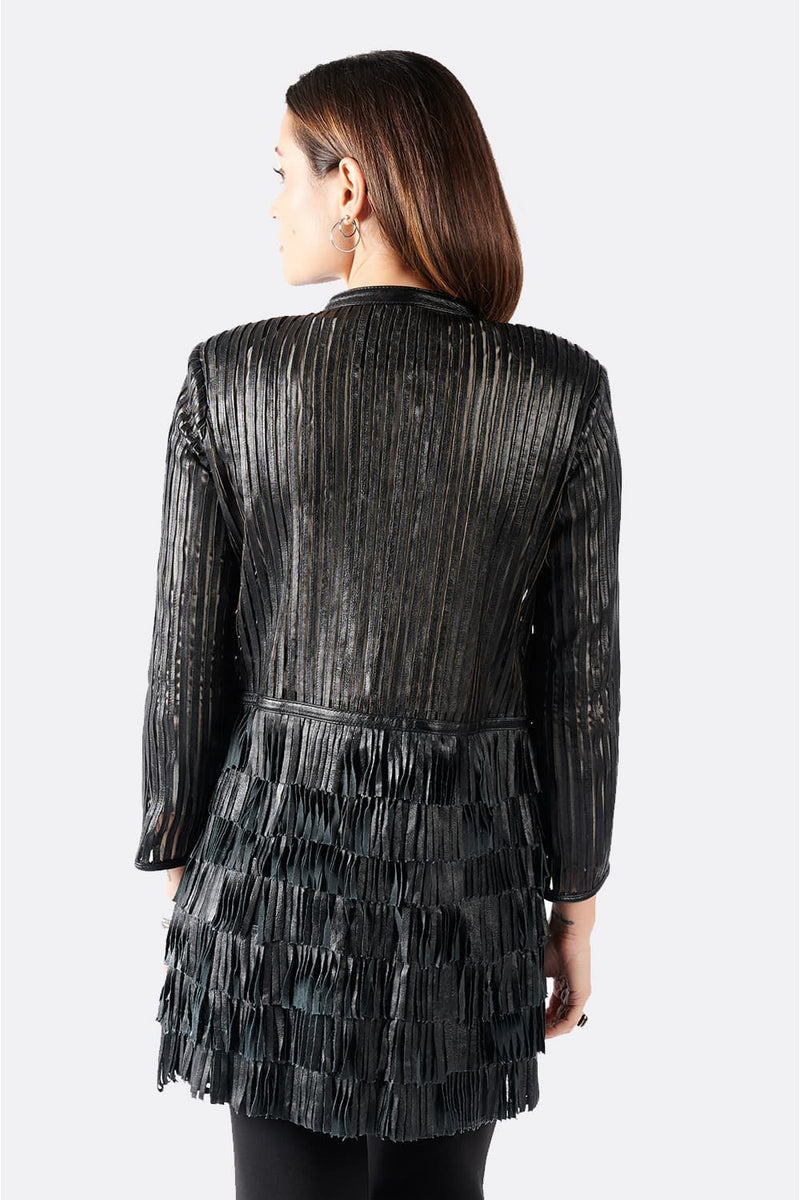 Fringed Jacket with Studs and Zip woman Barone firenze - 6
