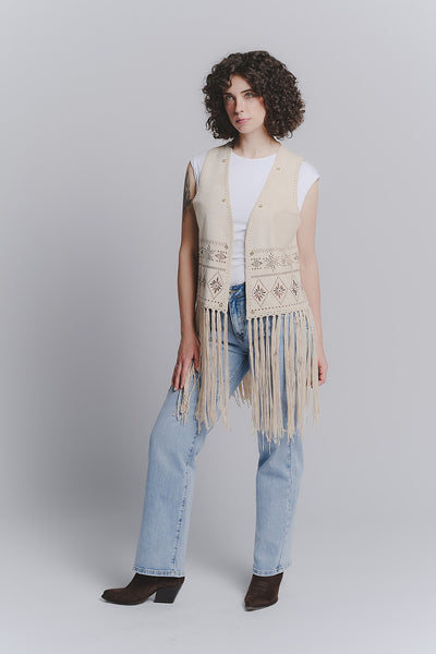 Beige Embroidered Vest