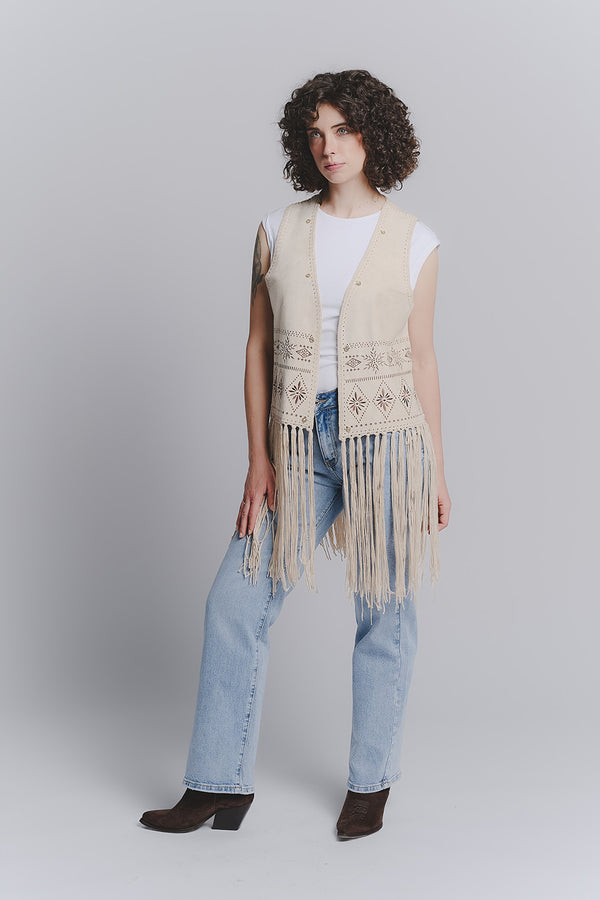 Beige Embroidered Vest woman Barone firenze