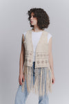 Beige Embroidered Vest woman Barone firenze - 1