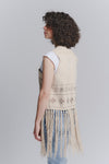 Beige Embroidered Vest woman Barone firenze - 3