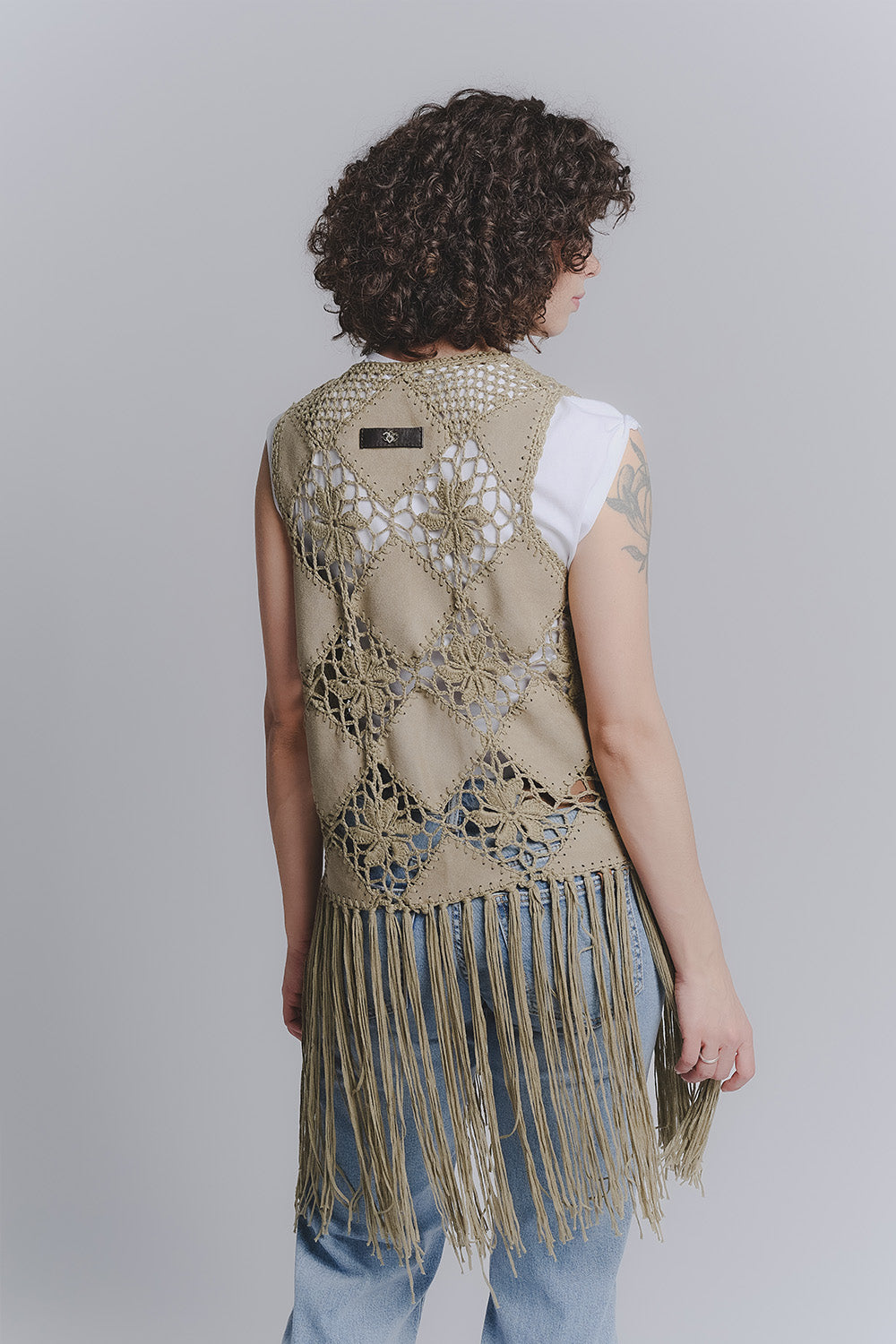 Olive Macramé Vest woman Barone firenze - 3