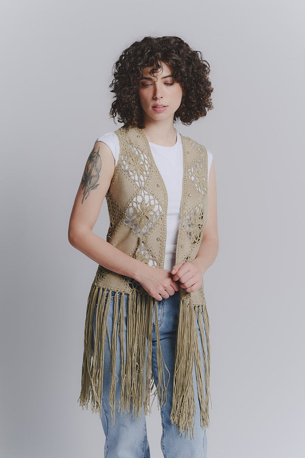 Olive Macramé Vest woman Barone firenze
