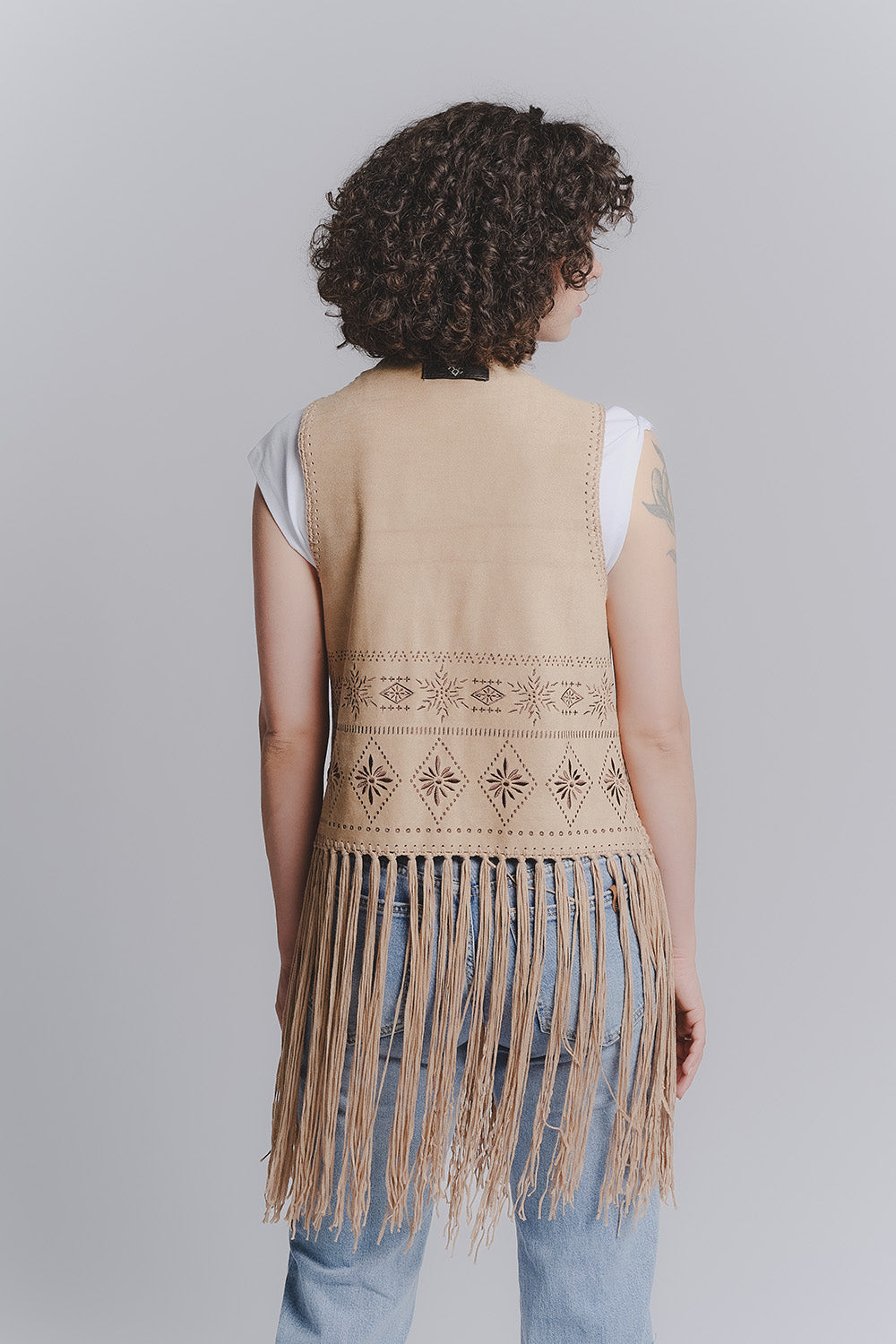 Embroidered Leather Vest Tan woman Barone firenze - 3
