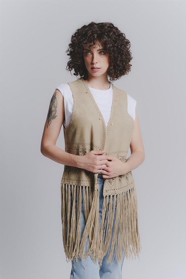Olive Embroidered Vest woman Barone firenze
