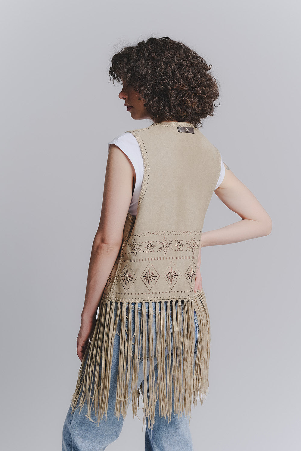 Olive Embroidered Vest woman Barone firenze - 4