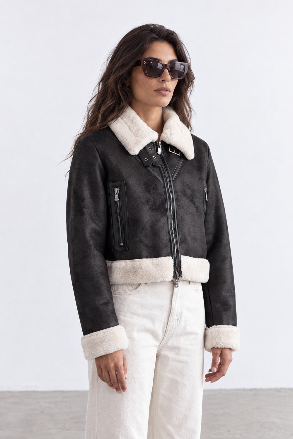 Ginevra Black Shearling Style  woman Barone firenze - 4