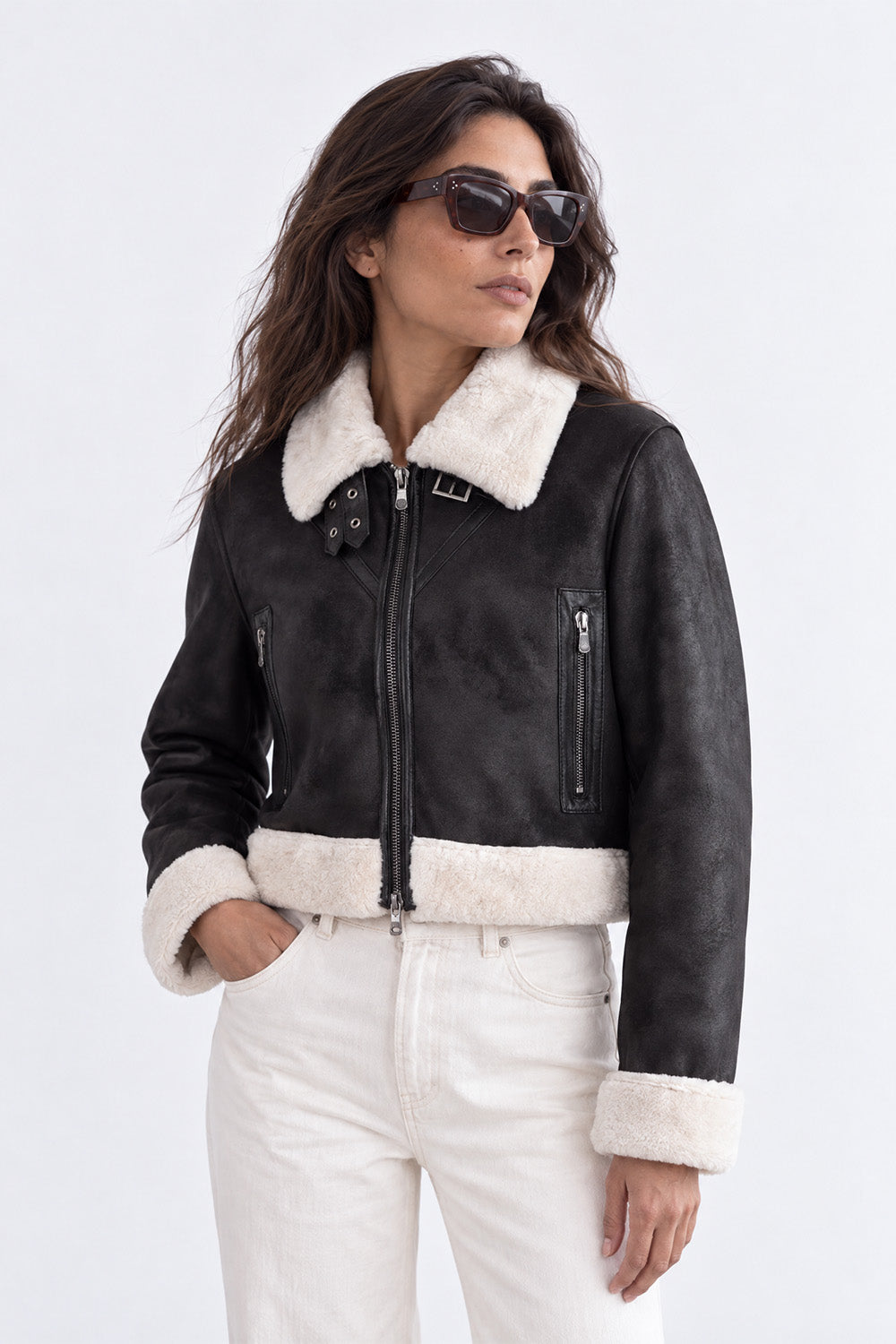 Ginevra Black Shearling Style  woman Barone firenze - 7