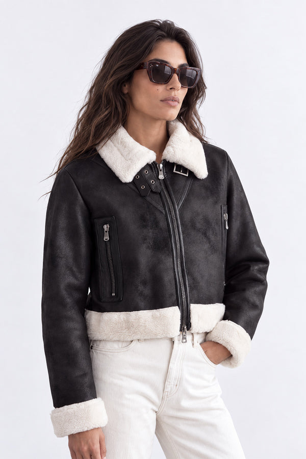 Ginevra Black Shearling Style  woman Barone firenze
