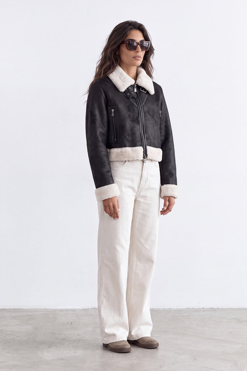Ginevra Black Shearling Style  woman Barone firenze - 5