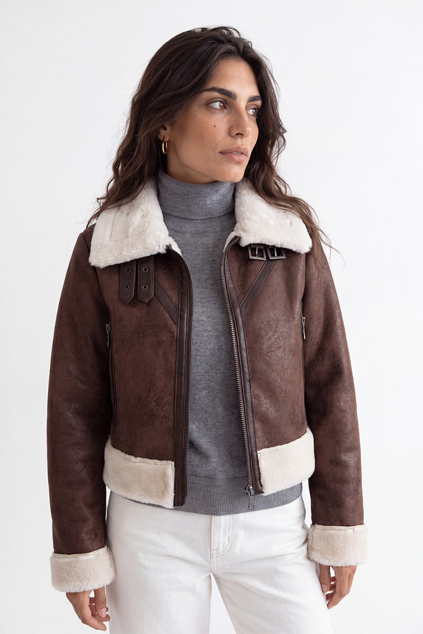Ginevra Shearling Style Jacket Dark Brown woman Barone firenze