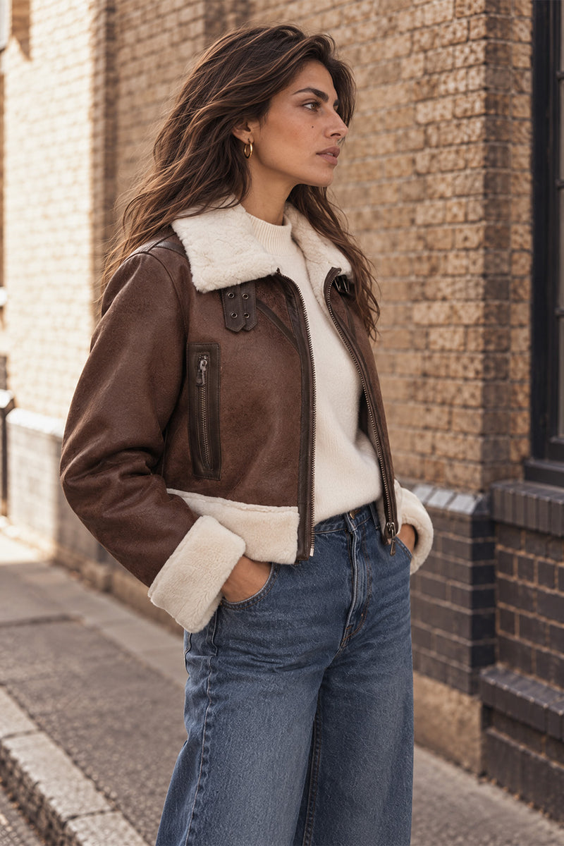 Ginevra Shearling Style Jacke Dunkelbraun woman Barone firenze - 3