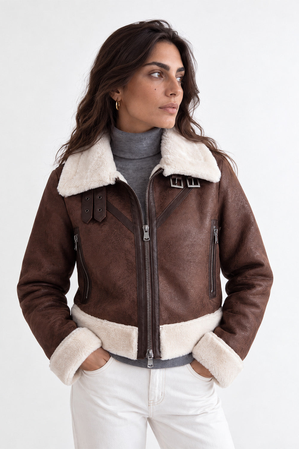 Ginevra Shearling Style Jacke Dunkelbraun woman Barone firenze - 5