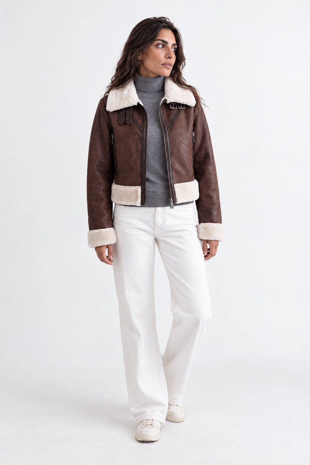 Ginevra Shearling Style Jacke Dunkelbraun woman Barone firenze - 7