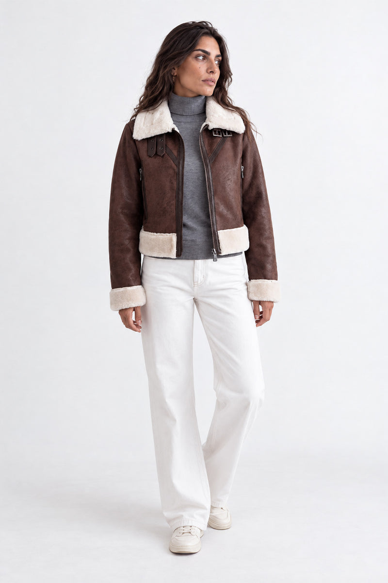 Ginevra Shearling Style Jacke Dunkelbraun woman Barone firenze - 7