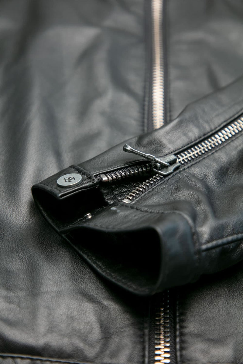 Michele Black Leather Jacket with Stitching man Barone firenze - 7