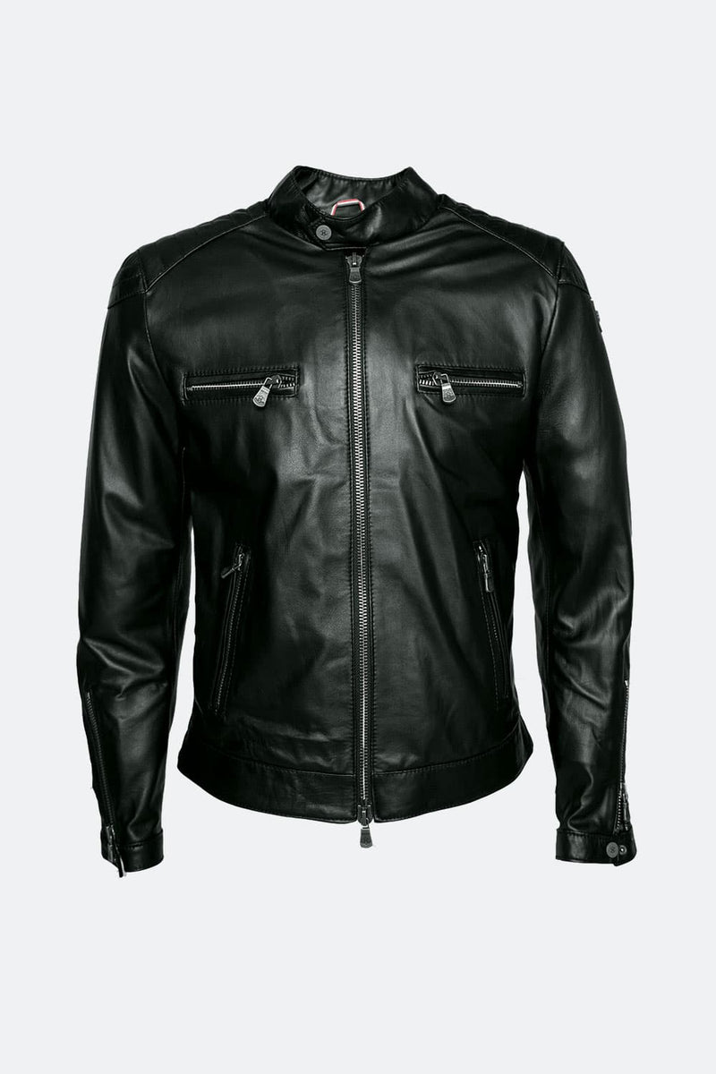 Michele Black Leather Jacket with Stitching man Barone firenze - 8