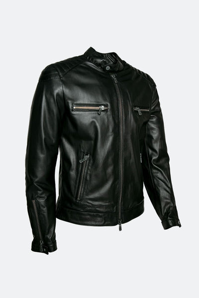 Michele Black Leather Jacket with Stitching