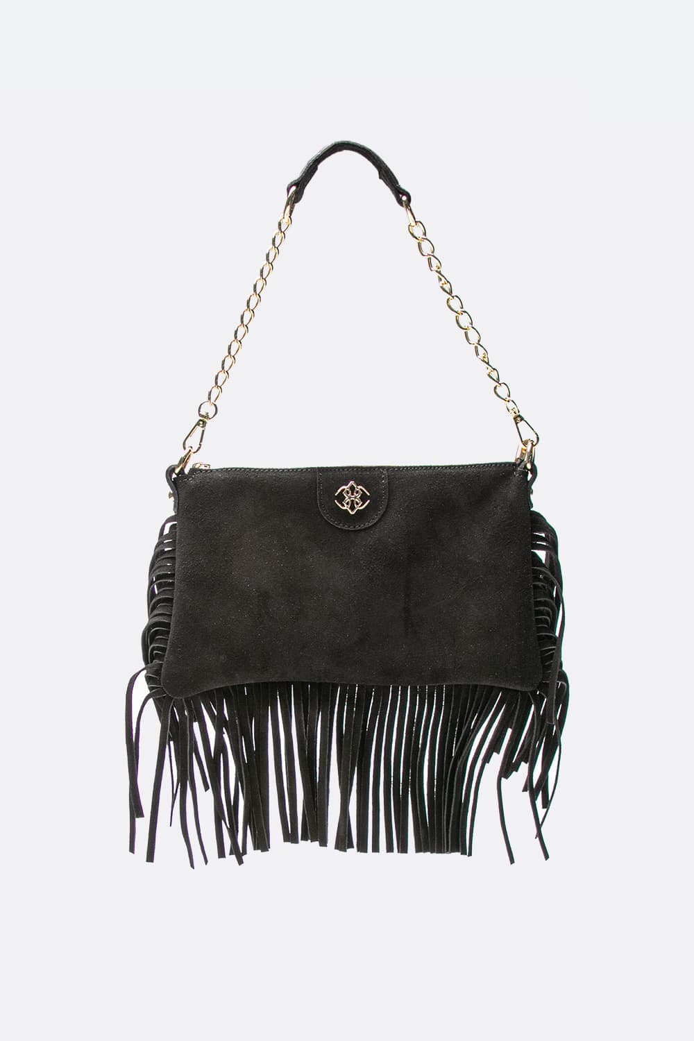 Opéra Suede Black Fringed Bag woman Barone firenze - 1