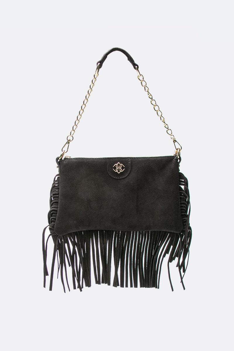 Opéra Suede Black Fringed Bag woman Barone firenze - 1