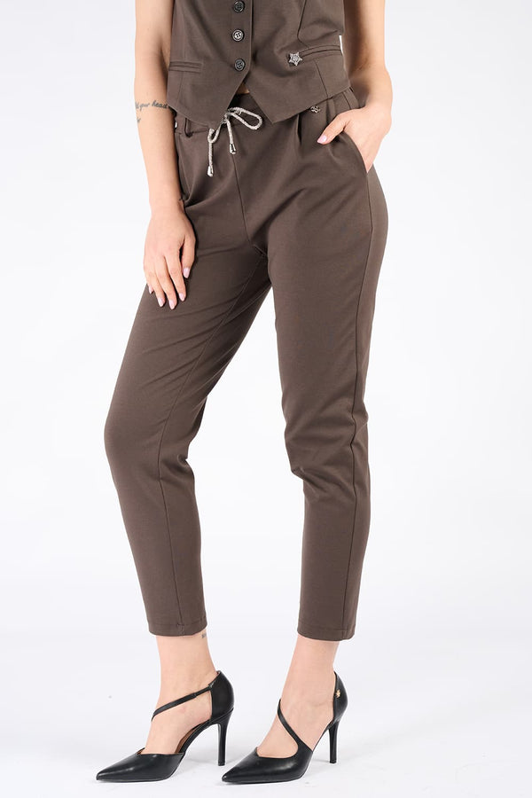Shine Trousers Dark Brown donna Barone firenze