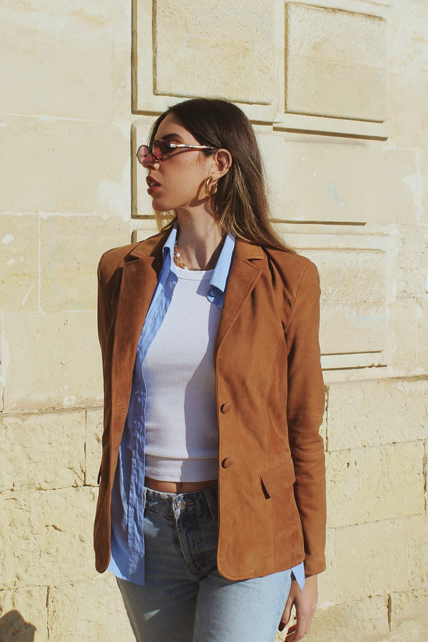 Roséfarbener Wildlederblazer donna Barone firenze