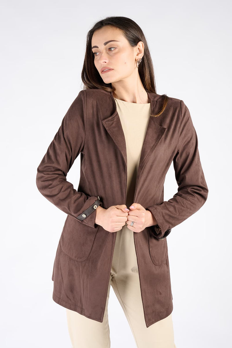 Alcantara Duster Coat in Dark Brown woman Barone firenze - 1