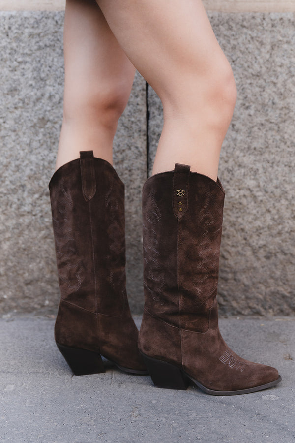 Dante Suede Cowboy Boots in Dark Brown woman Barone firenze