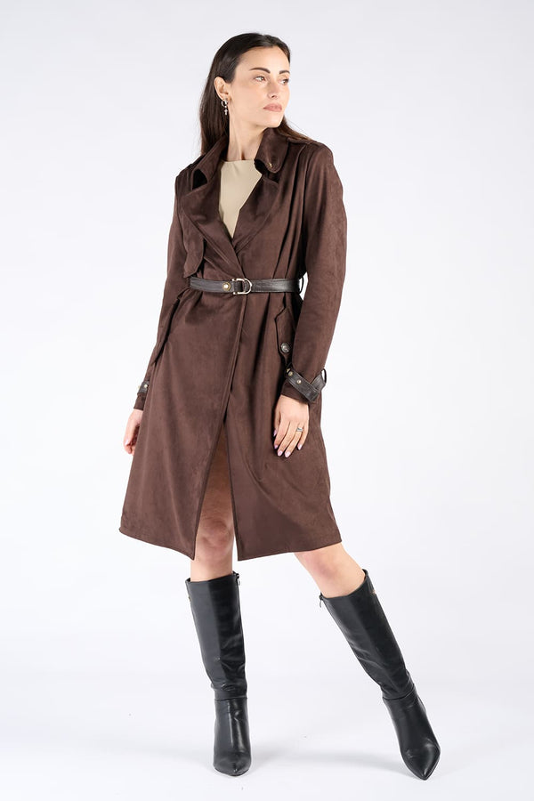 Alcantara Trench Coat in Dark Brown woman Barone firenze