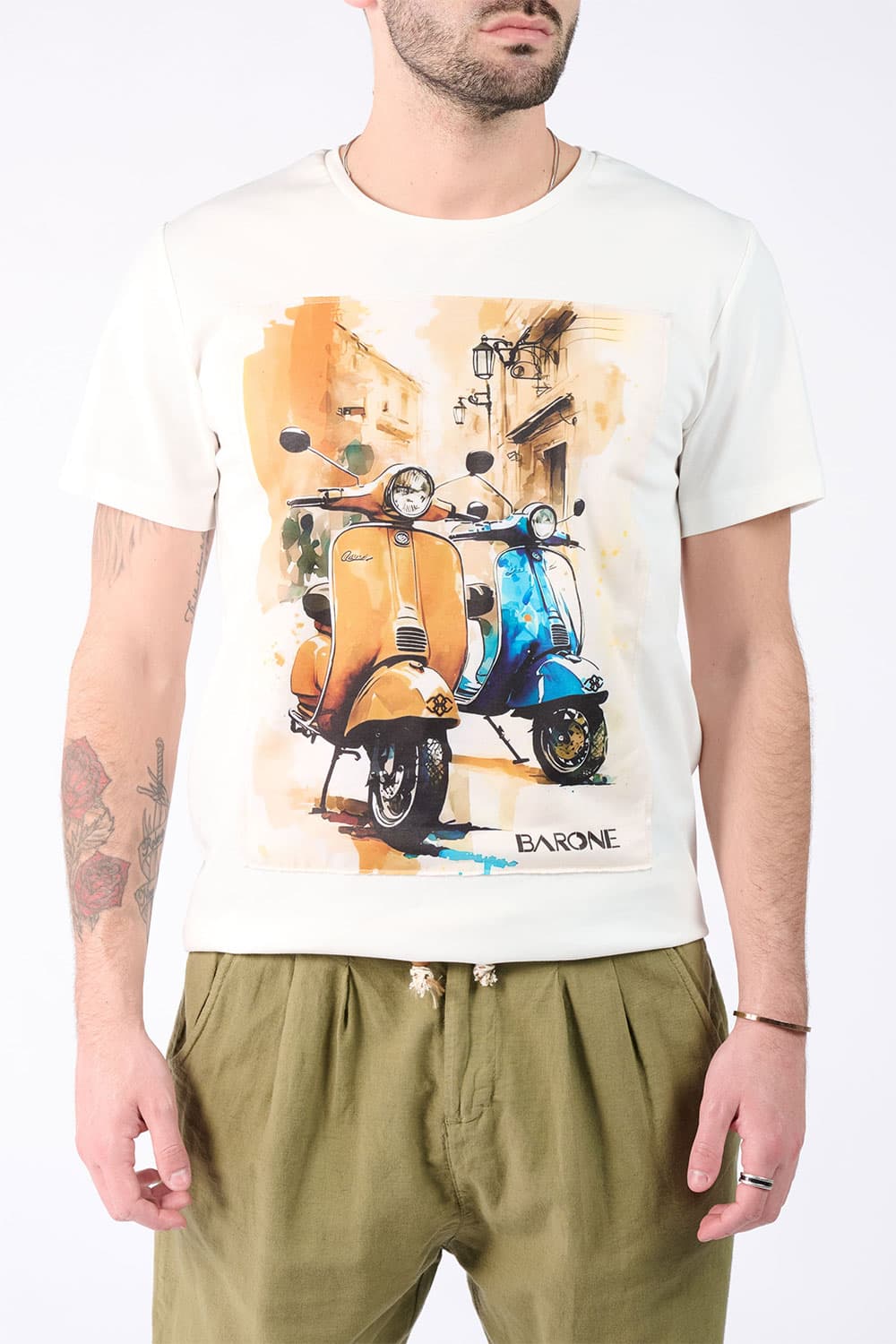 T-shirt Vintage Vespa Camouflage Blanc Homme Taille S - Neuf Avec étiquettes - Coton