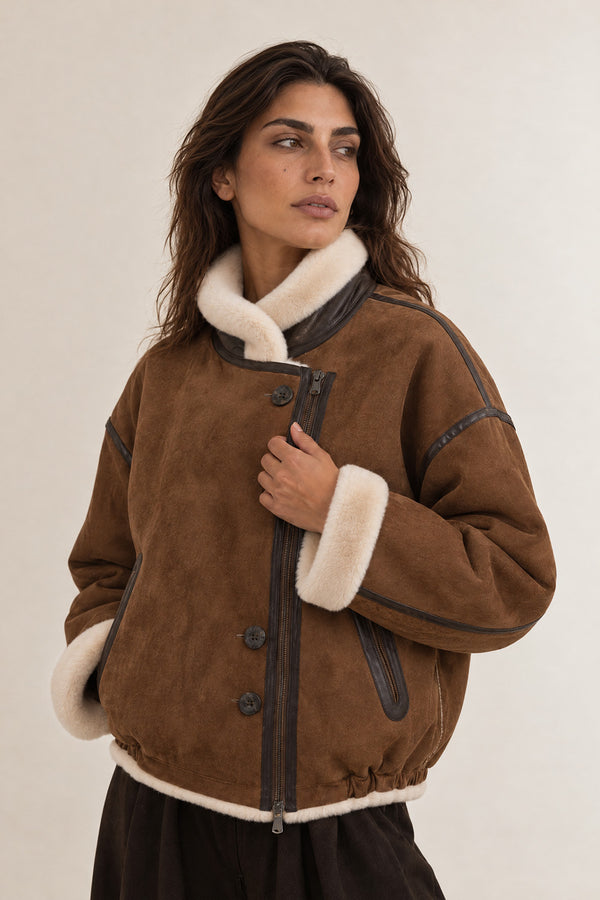 Viktoria Shearling Style Tabacco/Crema woman Barone firenze