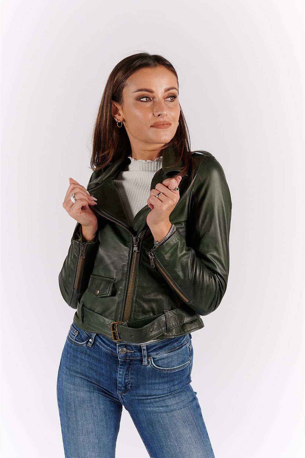 Chiodo Donna Verde giacca 100% vera pelle Made in Italy- Barone Firenze