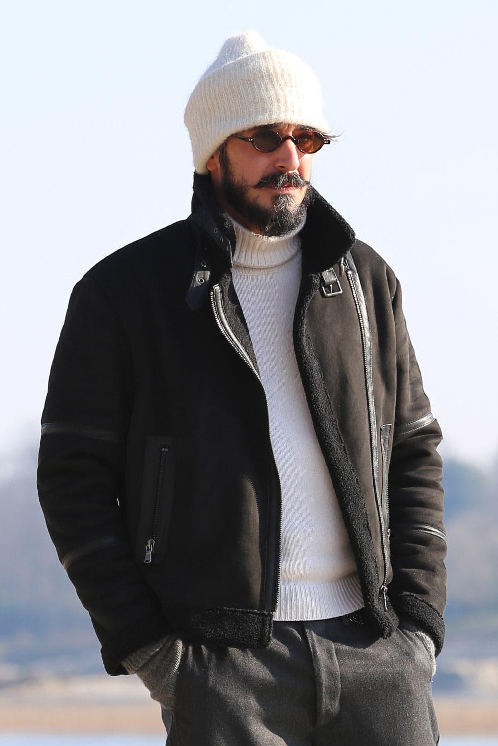 Chiodo Shearling Style Black unisex Barone firenze - 1