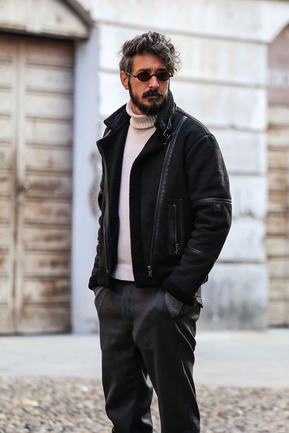 Chiodo Shearling Style Black unisex Barone firenze - 5