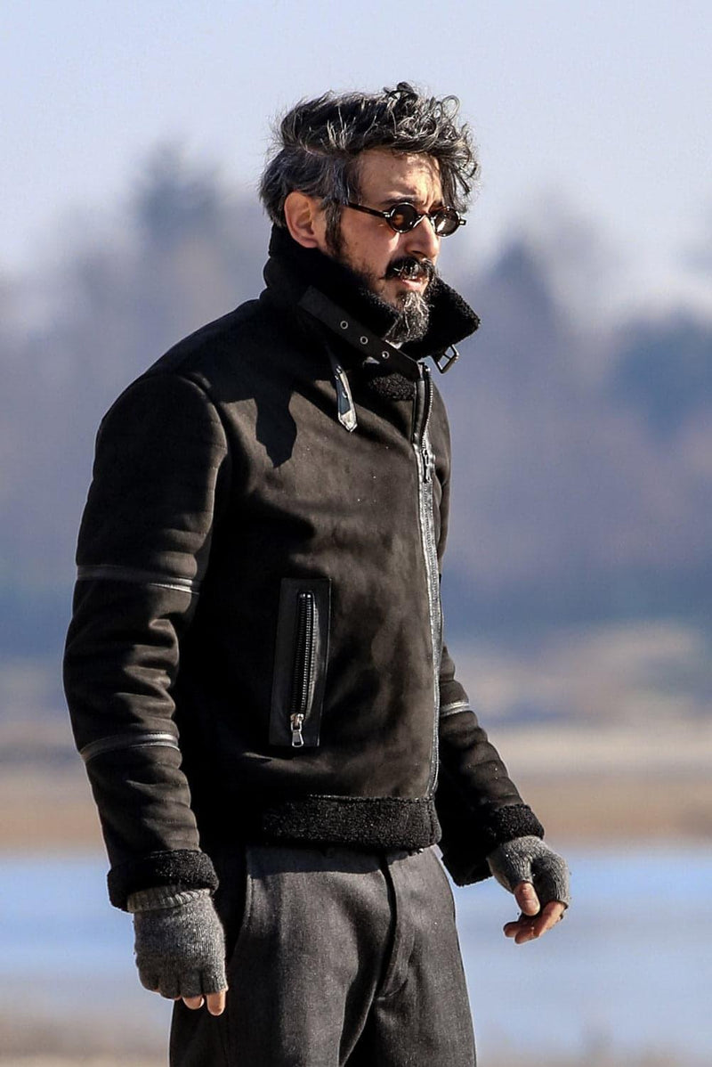 Chiodo Shearling Style Black unisex Barone firenze - 10