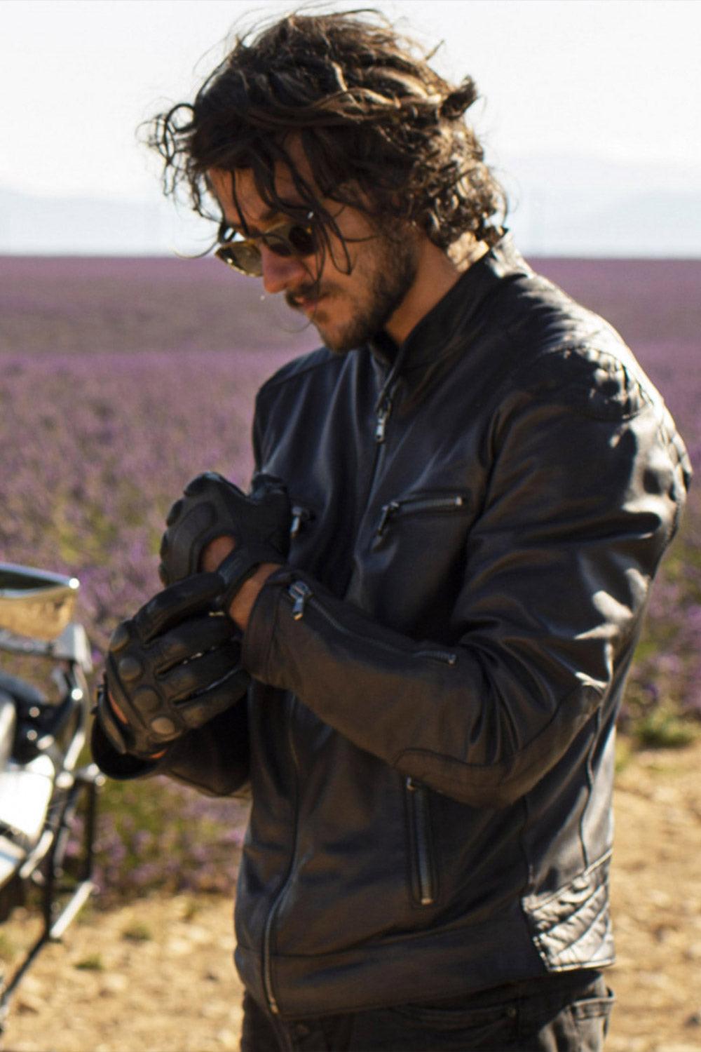 Michele Black Leather Jacket with Stitching man Barone firenze - 3
