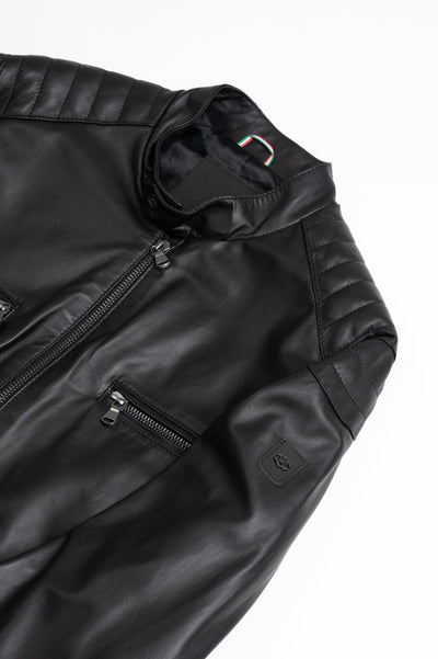 Michele Black Leather Jacket with Stitching
