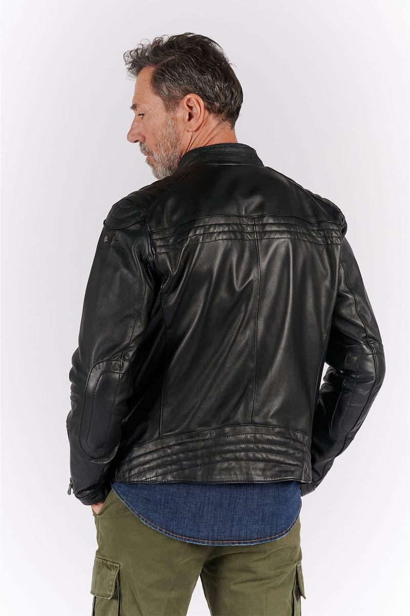 Michele Black Leather Jacket with Stitching man Barone firenze - 12