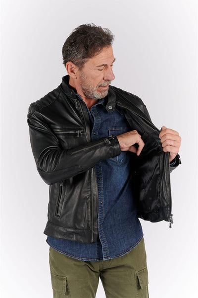 Michele Black Leather Jacket with Stitching