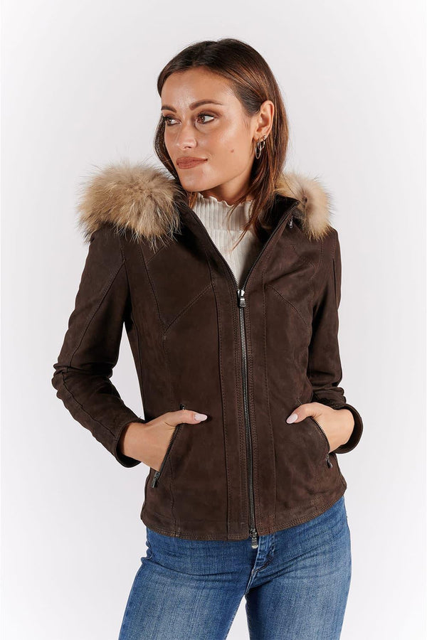 Sofia Oleato with Hood Fur Dark Brown woman Barone firenze