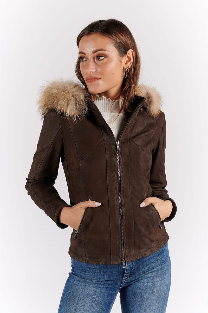 Sofia Geölt mit Kapuze Fur Dunkelbraun woman Barone firenze - 3